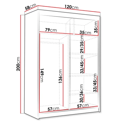 VÝPRODEJ - Úzká šatní skříň 120 cm se zrcadlem STOWEL - černá