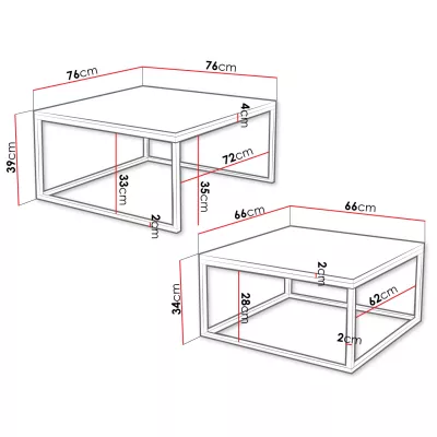 Set 2x konferenční stolek RYSIA - zlatý / bílý mramor