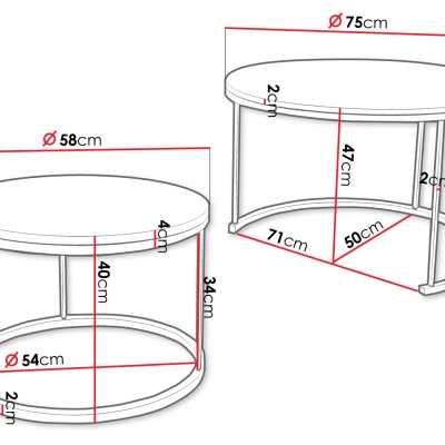 Set 2x konferenční stolek MANFED - mramor světlý / zlatý