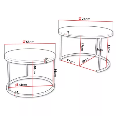 Set 2x konferenční stolek MANFED - mramor světlý / zlatý