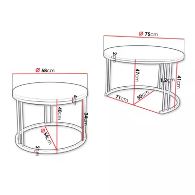 Set 2x konferenční stolek PUSIA - černý molet / černý