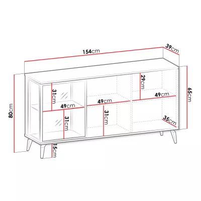 Prosklená široká komoda TOUDI - bella noce / kašmír + LED osvětlení ZDARMA
