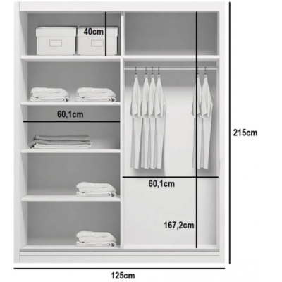 VÝPRODEJ - Prostorná šatní skříň AMADEO, šířka 125 cm, výška 215 cm