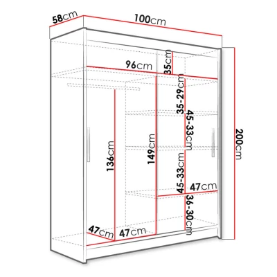 Úzká šatní skříň 100 cm se zrcadlem ARAPO 4 - dub sonoma / bílá