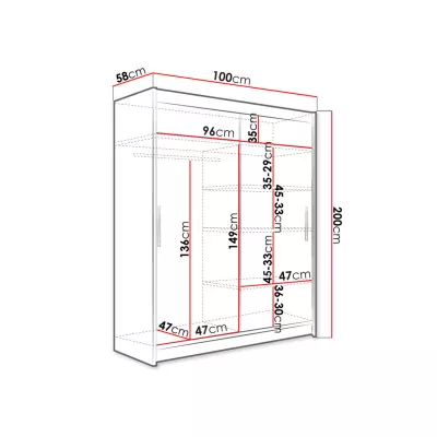 Úzká šatní skříň 100 cm se zrcadlem ARAPO 4 - dub sonoma / bílá