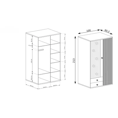 Úzká šatní skříň se zrcadlem AIMY - dub artisan