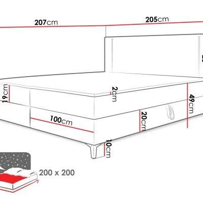 Americká manželská postel 200x200 s LED osvětlením FIDOREA - světlá béžová + topper ZDARMA