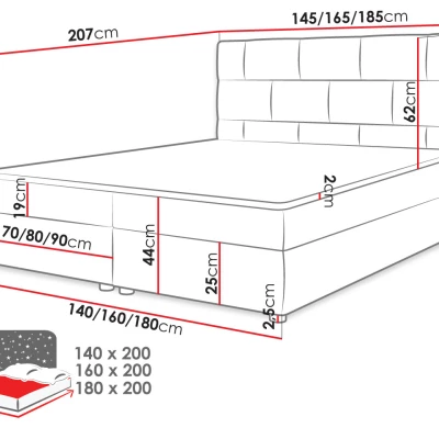 Boxspringová manželská postel 140x200 FIGIEL - zelená + topper ZDARMA