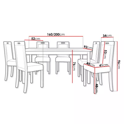 Jídelní sestava 6+1 s rozkládacím stolem SALUSIA 3 - bílá / hnědá 2