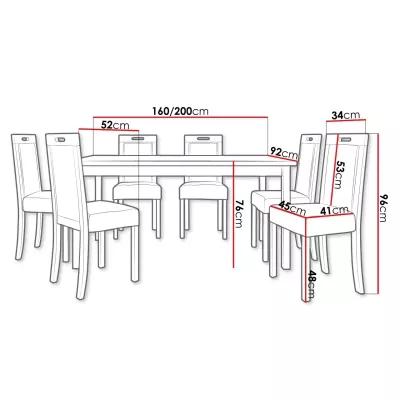 Jídelní sestava 6+1 s rozkládacím stolem SALUSIA 3 - bílá / černá