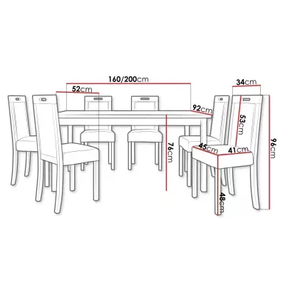 Jídelní sestava 6+1 s rozkládacím stolem SALUSIA 3 - bílá / černá