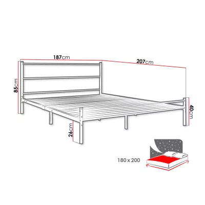 Kovová manželská postel 180x200 KARBY 2 - černá