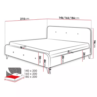 Čalouněná manželská postel bez matrace 180x200 CANDY - šedá