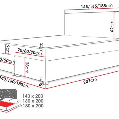 Americká manželská postel s vysokým čelem 160x200 PITEA - růžovošedá + topper ZDARMA