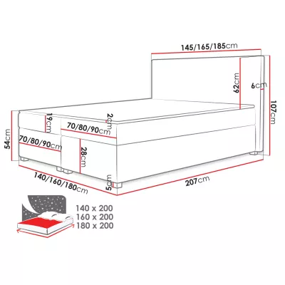 Americká manželská postel s vysokým čelem 160x200 PITEA - růžovošedá + topper ZDARMA