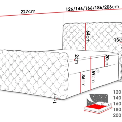 Hotelová dvojlůžková postel 160x200 VALANCIA LUX - šedá + topper ZDARMA