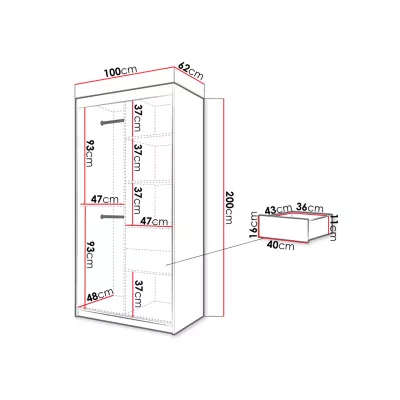 Úzká šatní skříň 100 cm se šuplíky ORIOT - bílá / černá