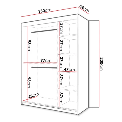 Šatní skříň 150 cm s posuvnými dveřmi ORIOT - bílá / černá