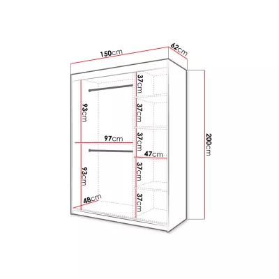 Šatní skříň 150 cm s posuvnými dveřmi ORIOT - bílá / černá