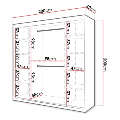 Vysoká šatní skříň 200 cm s posuvnými dveřmi ORIOT - dub artisan / černá