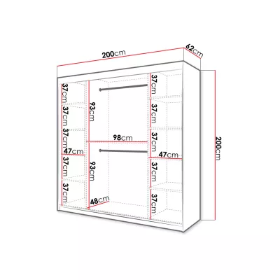 Vysoká šatní skříň 200 cm s posuvnými dveřmi ORIOT - dub artisan / černá