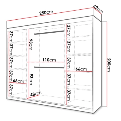 Velká šatní skříň 250 cm s posuvnými dveřmi ORIOT - bílá / černá