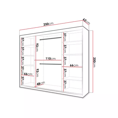 Velká šatní skříň 250 cm s posuvnými dveřmi ORIOT - bílá / černá