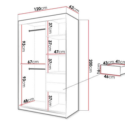 Zrcadlová šatní skříň 120 cm se šuplíky ORIOT - bílá / černá