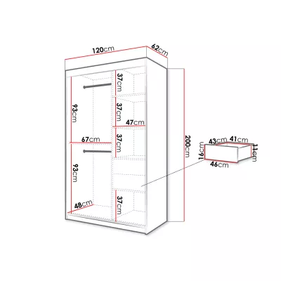 Zrcadlová šatní skříň 120 cm se šuplíky ORIOT - bílá / černá