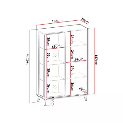 Prosklená skříň TOUDI - bella noce / kašmír + LED osvětlení ZDARMA