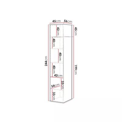 Úzká šatní skříň 45 cm s nástavbou CRATO - bílá