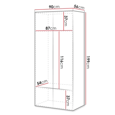 Úzká šatní skříň 90 cm CRATO - černá