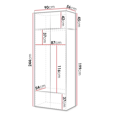 Úzká šatní skříň 90 cm s nástavbou CRATO - bílá