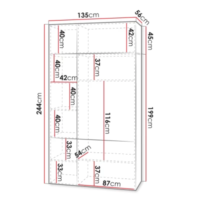 Šatní skříň 135 cm s nástavbou CRATO - bílá