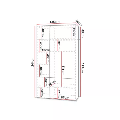 Šatní skříň 135 cm s nástavbou CRATO - bílá