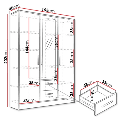 Zrcadlová šatní skříň 153 cm HEROSA - alpská bílá