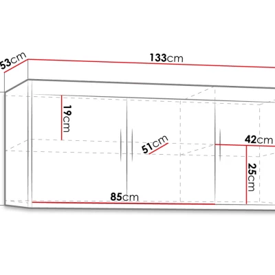 Nástavba na šatní skříň 133 cm ARCATA - bílá