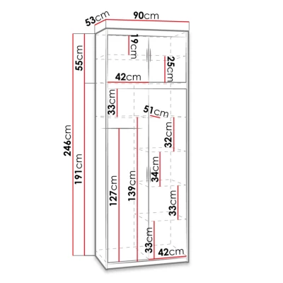 Úzká šatní skříň 90 cm s nástavbou ARCATA - bílá