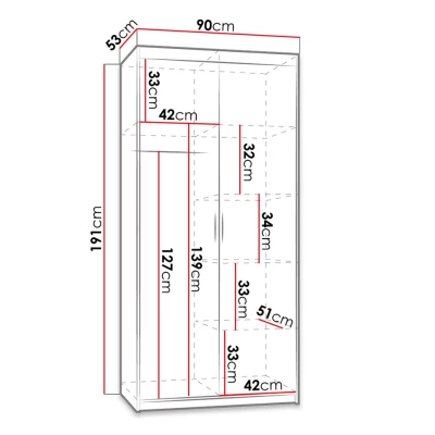 Úzká šatní skříň 90 cm ARCATA - dub sonoma