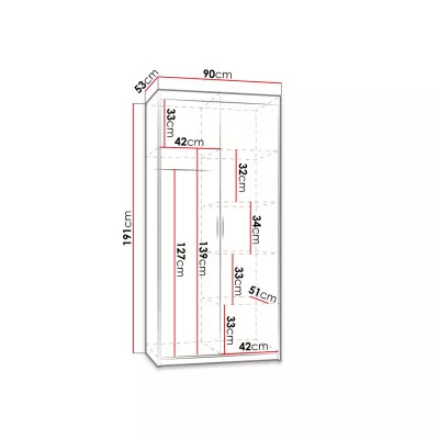 Úzká šatní skříň 90 cm ARCATA - dub sonoma