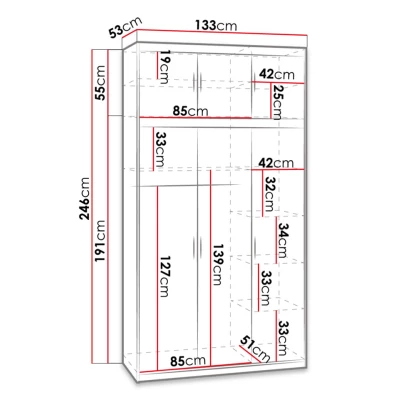 Šatní skříň 133 cm do ložnice s nástavbou ARCATA - dub lefkas