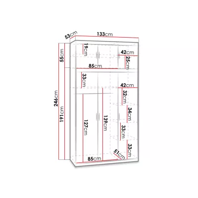 Šatní skříň 133 cm do ložnice s nástavbou ARCATA - dub lefkas