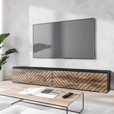 TV stolek s LED osvětlením 180 cm WILLA D - dub wotan / černý grafit