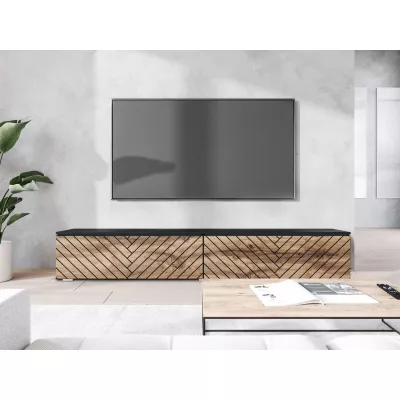 TV stolek s LED osvětlením 180 cm WILLA D - dub wotan / černý grafit