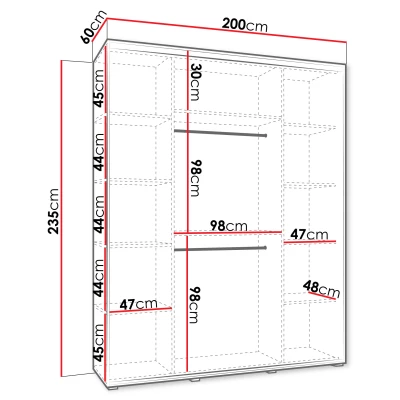 Velká šatní skříň 200 cm HERONA - kašmír / černá