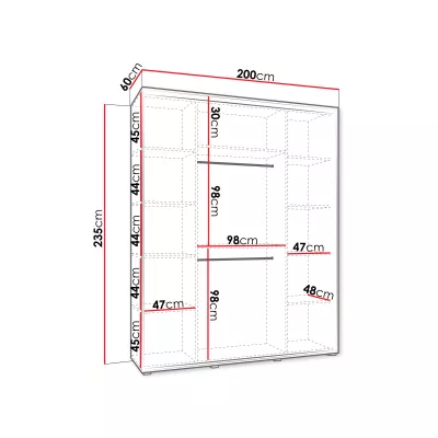 Velká šatní skříň 200 cm HERONA - kašmír / černá