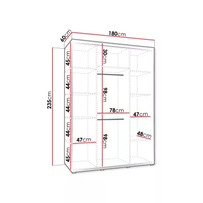 Velká šatní skříň 180 cm HERONA - kašmír / černá