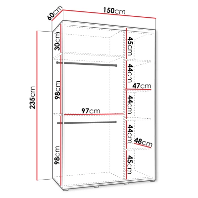 Vysoká šatní skříň 150 cm HERONA - kašmír / černá