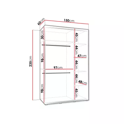 Vysoká šatní skříň 150 cm HERONA - kašmír / černá