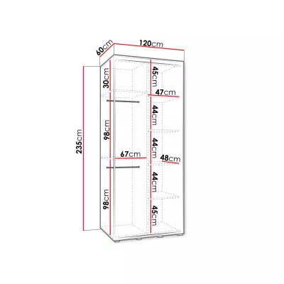 Úzká šatní skříň 120 cm HERONA - kašmír / černá